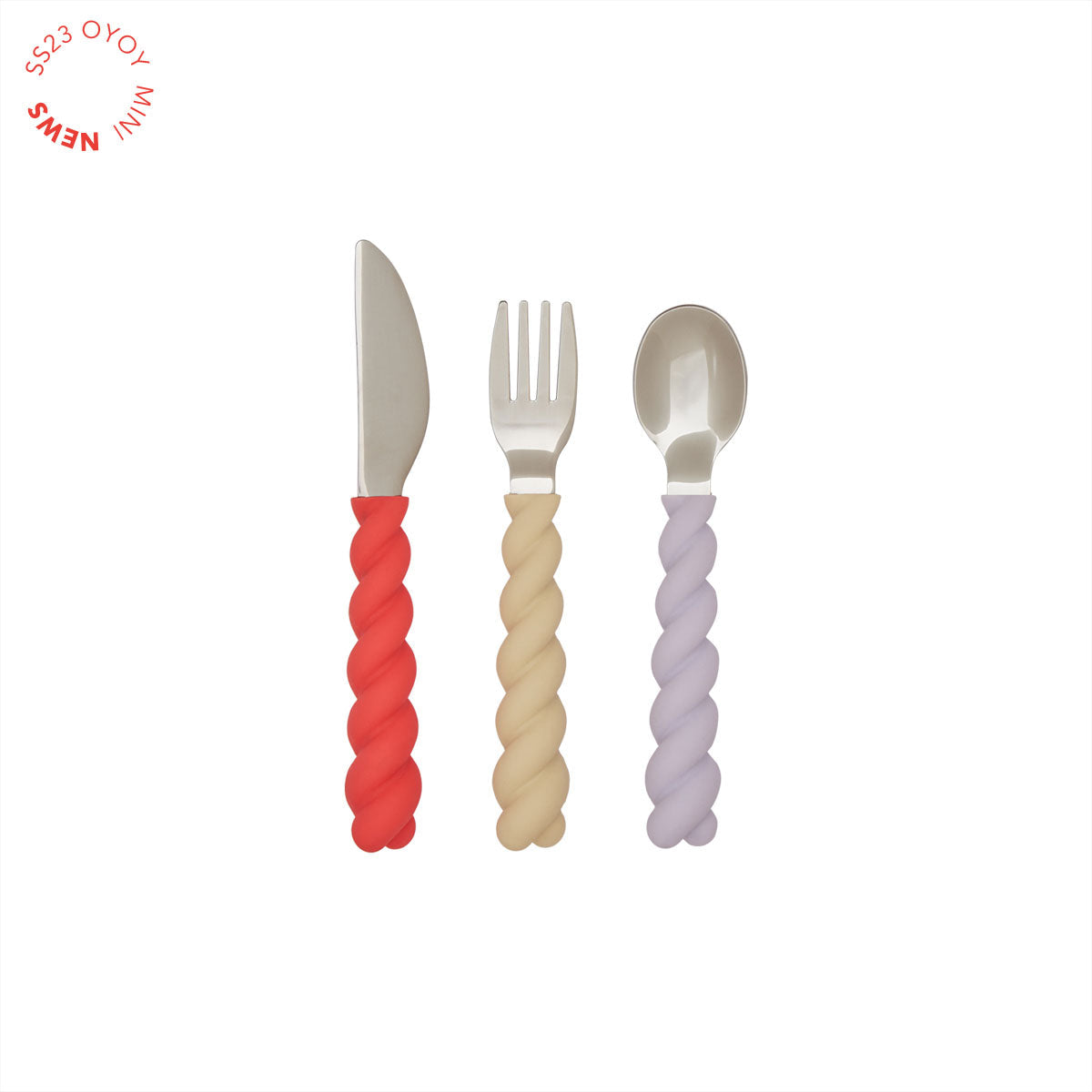 OYOY MINI Mellow Cutlery - Pack of 3 Dining Ware 501 Lavender / Vanilla / Cherry Red