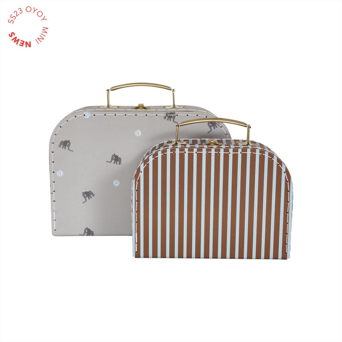 OYOY MINI Mini Suitcase Elephant & Stripe - Set of 2 Storage 603 Pale Blue