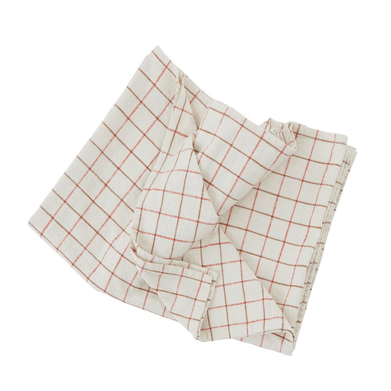 OYOY Living Design - OYOY LIVING Grid Tablecloth - 260x140 cm Napkin 102 Offwhite / Red