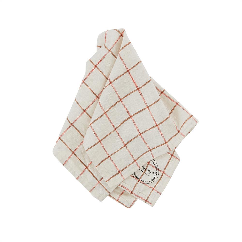 OYOY Living Design - OYOY LIVING Grid Slub Napkin - Pack of 2 Napkin 102 Offwhite / Red