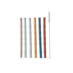 OYOY MINI Bamboo Silicone Straw - Pack of 6 Dining Ware 307 Caramel / Blue