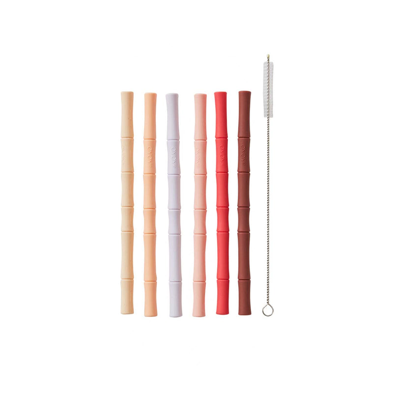 OYOY MINI Bamboo Silicone Straw - Pack of 6 Dining Ware 405 Cherry Red / Vanilla