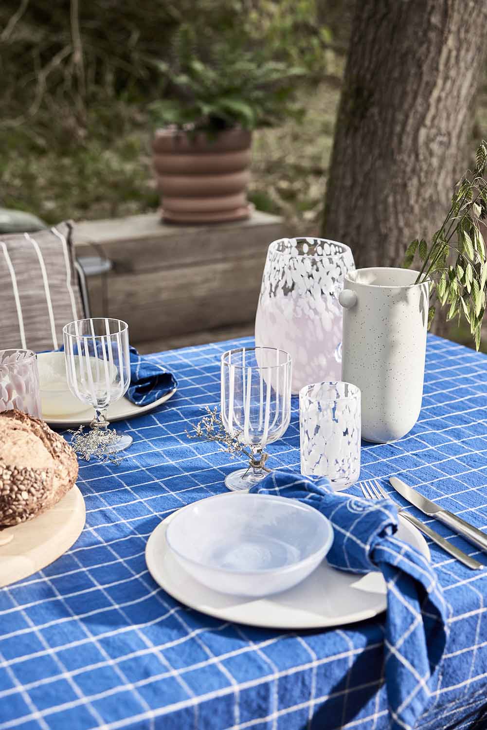 OYOY LIVING Grid Tablecloth - 260x140 cm Napkin 602 Dark Blue / White