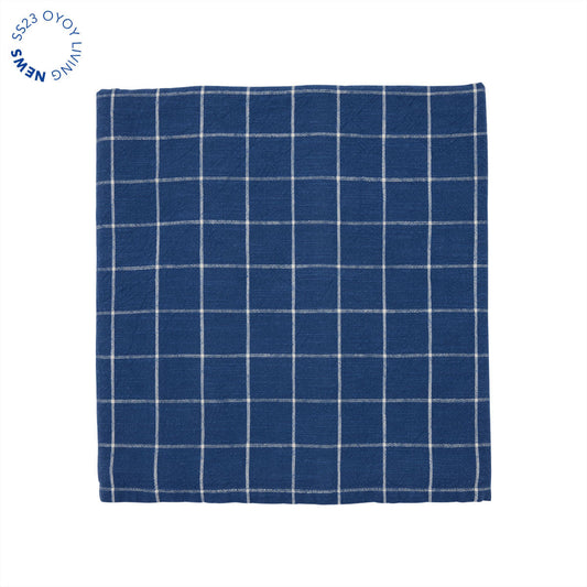 OYOY LIVING Grid Tablecloth - 260x140 cm Napkin 602 Dark Blue / White