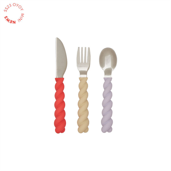 OYOY MINI Mellow Cutlery - Pack of 3 Dining Ware 501 Lavender / Vanilla / Cherry Red