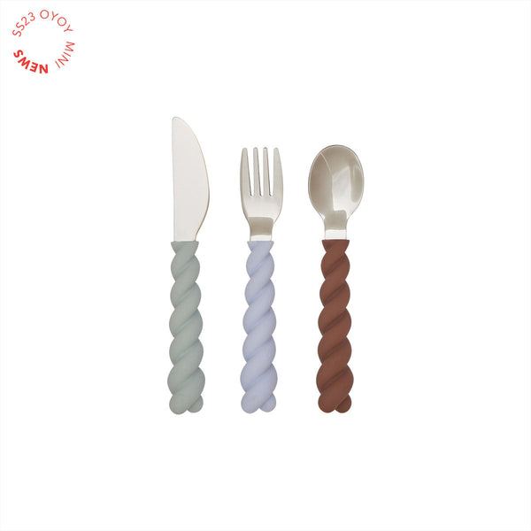 OYOY MINI Mellow Cutlery - Pack of 3 Dining Ware 705 Pale Mint / Choko / Ice Blue