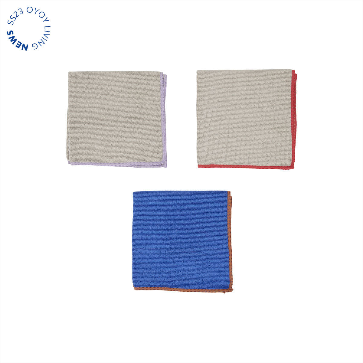 OYOY LIVING Mundus Microfiber Dish Cloth - Pack of 3 Dish Cloth & Mini Towel 306 Clay / Optic Blue