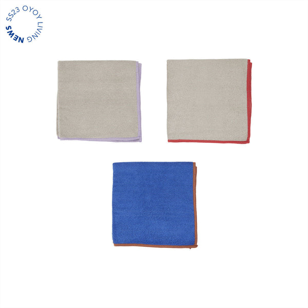 OYOY LIVING Mundus Microfiber Dish Cloth - Pack of 3 Dish Cloth & Mini Towel 306 Clay / Optic Blue