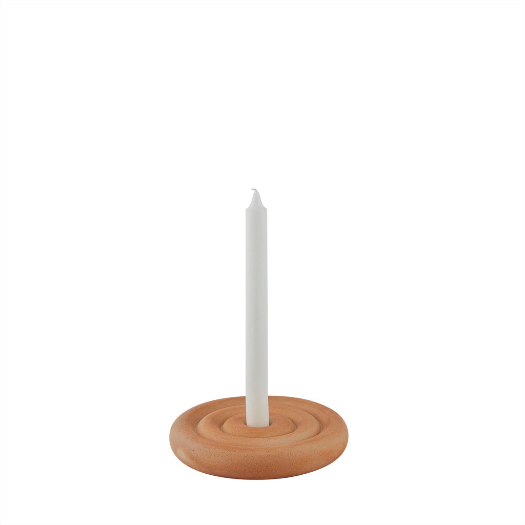 1 Flat Candle Holder Minimal // Ceramic Candlestick With Stick Candle //  Candlestick Advent Handmade Beige White 1 Pots of Soul Candle 