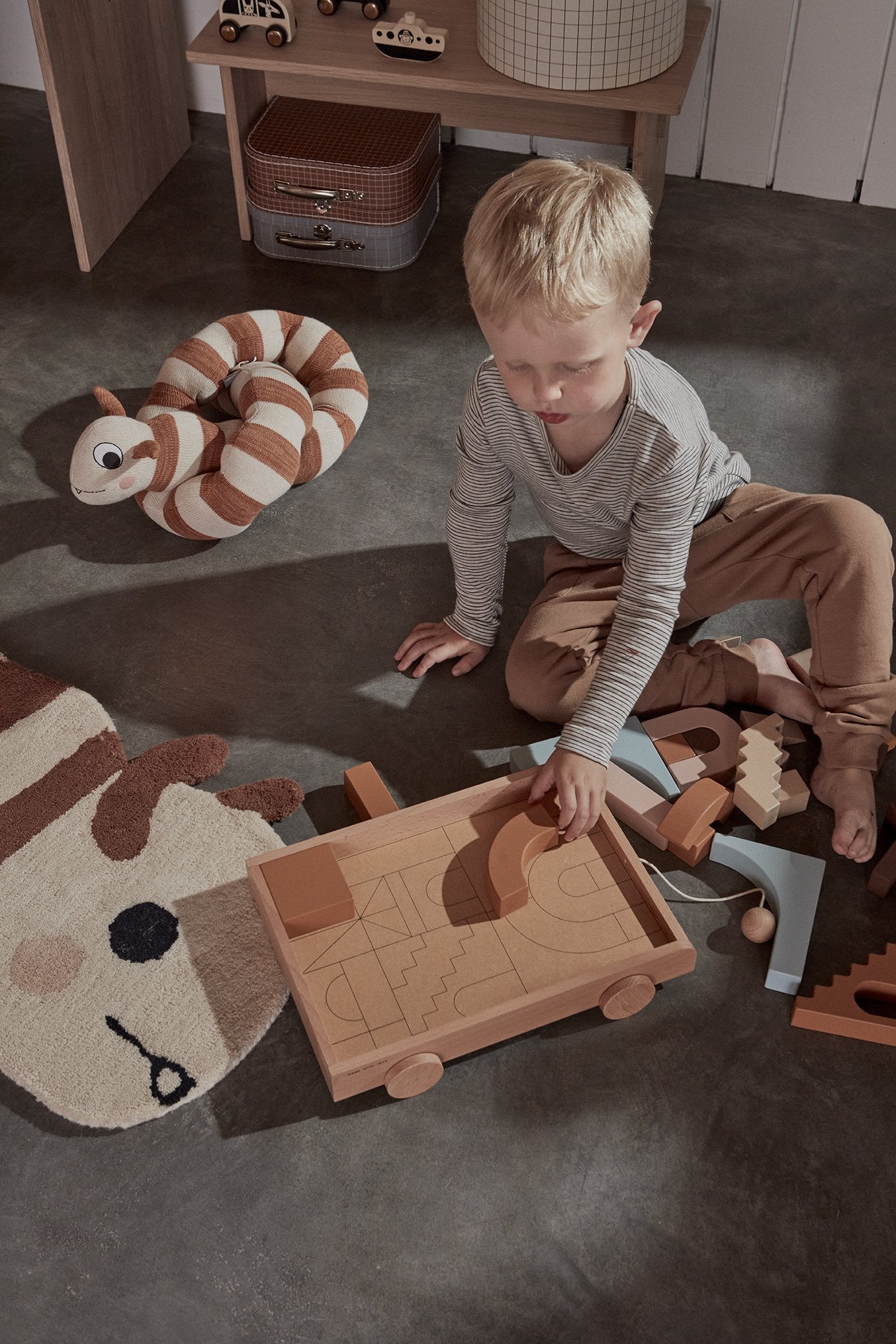 OYOY Living Design - OYOY MINI Wagon Wooden Rainbow with Blocks Wooden Toy 901 Nature